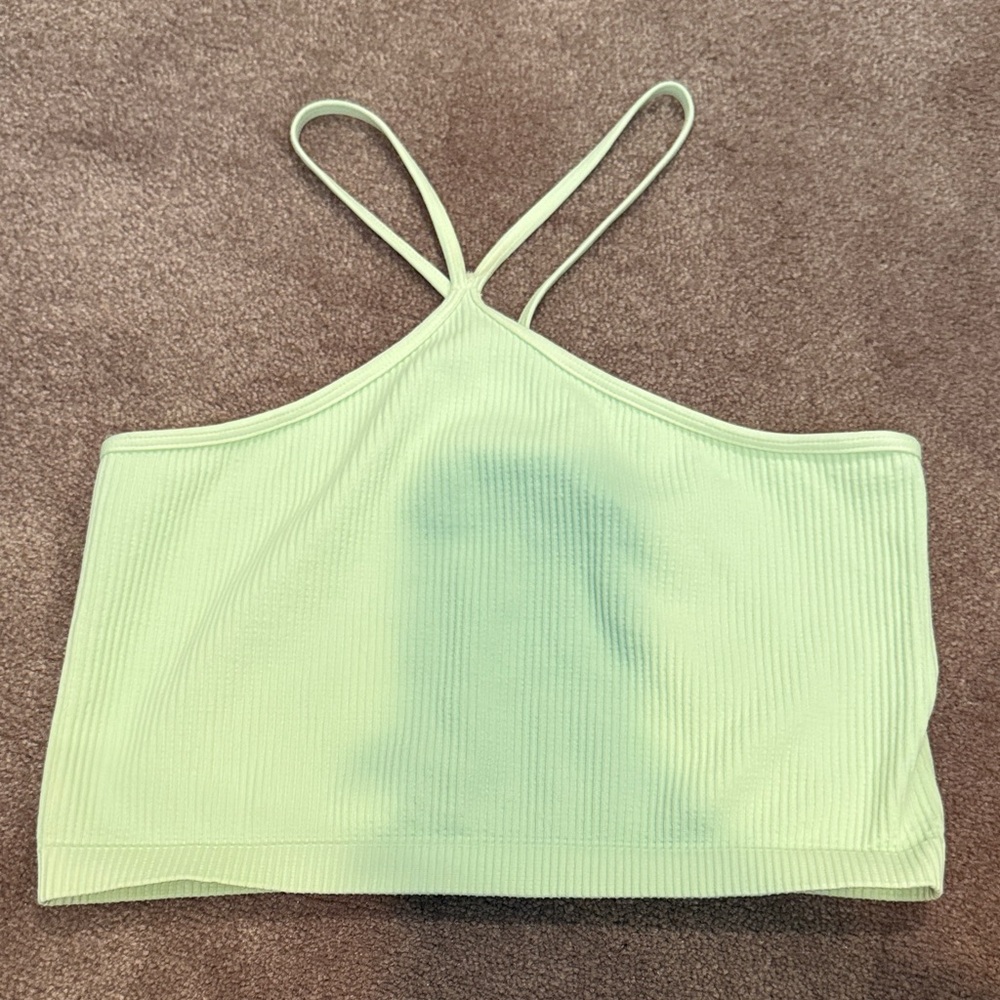 Green cross neck crop top